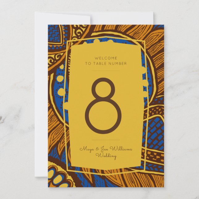 Invitation Africain Ankara Royal Blue Gold Floral Numéro de t (Devant)
