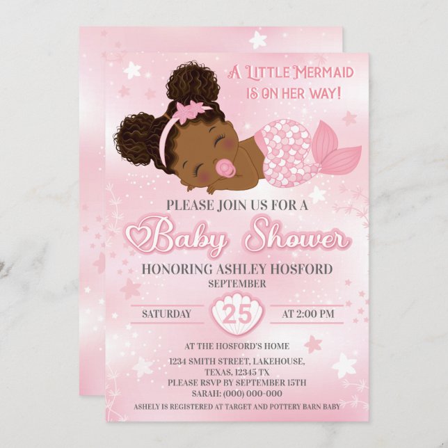 Invitation Africaine Américaine Baby Girl Shower (Devant / Derrière)
