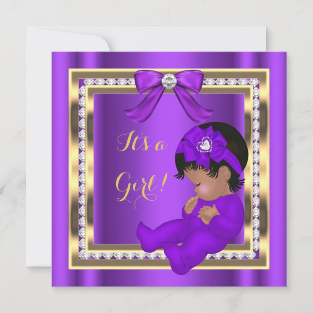 Invitation Africaine Américaine Baby shower Girl Purple Diamo (Devant)