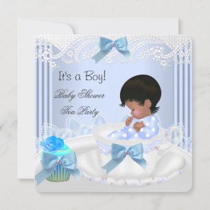 Invitation African American Baby shower Boy Blue Baby Teacup