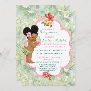 Invitation African American Baby Tropical Luau Hawaiian