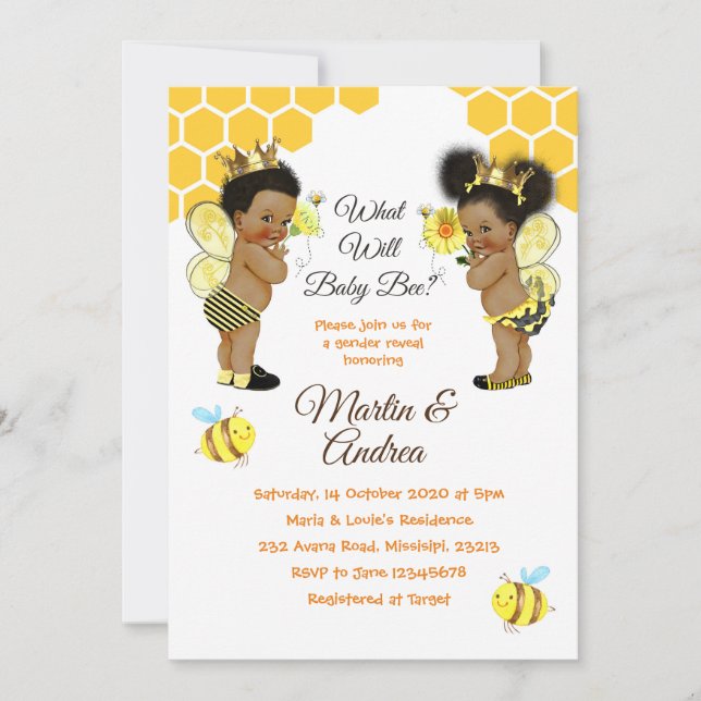 Invitation African American Bee Genre Reveillez Bee Party (Devant)