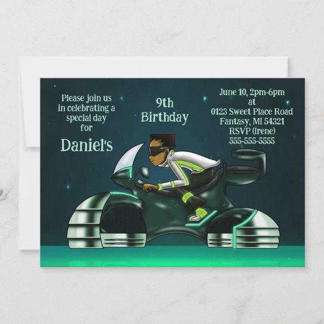 Invitation African American Boy and Motorcycle Birthday (Devant)