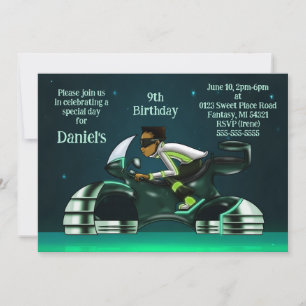 Invitation African American Boy and Motorcycle Birthday