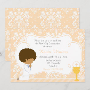 Invitation African American Boy First Communion Damask