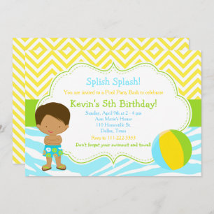 Invitation African American Boy Pool Party Bash Party