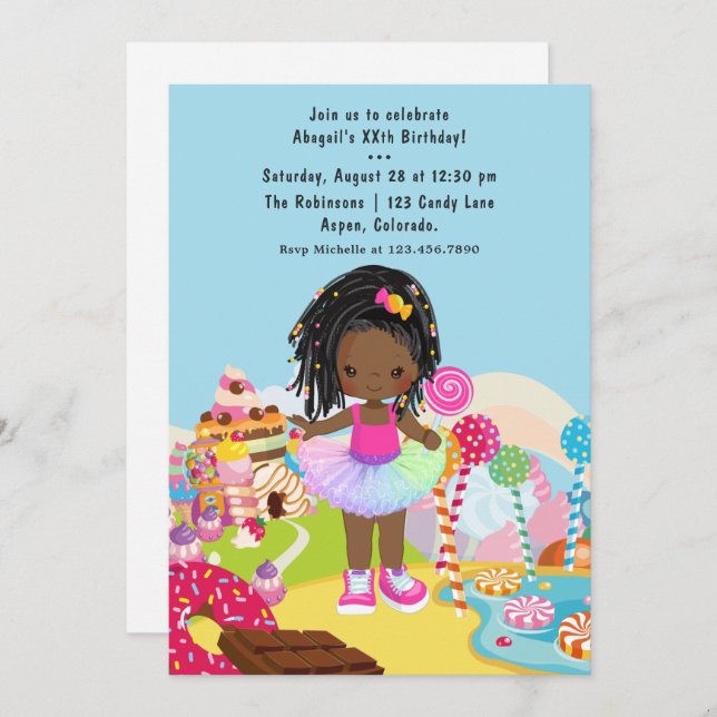 Invitation African American Candy Land Fête d'anniversaire en (Devant / Derrière)