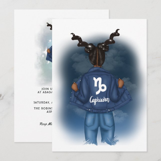 Invitation African American Capricorn Zodiac fête d'anniversa (Devant / Derrière)