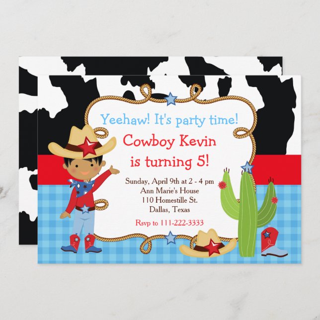 Invitation African American Cowboy Western Anniversaire (Devant / Derrière)