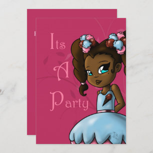Invitation African American Girl and Ice Cream Birthday Party