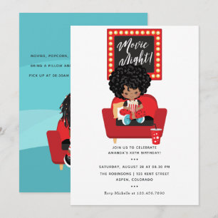 Invitation African American Girl Movie Night Slepover Party
