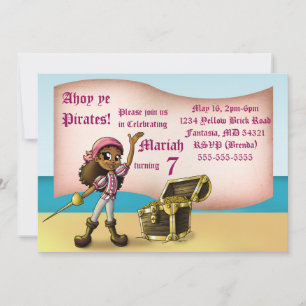 Invitation African American Girl Pirate Anniversaire Party