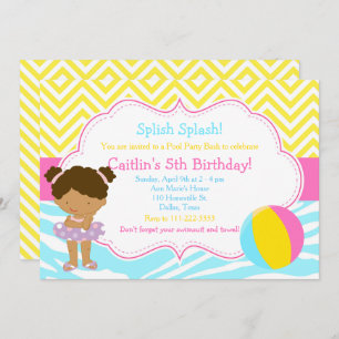 Invitation African American Girl Pool Party Bash
