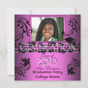 Invitation African American Graduation Party Pink Girl Photo