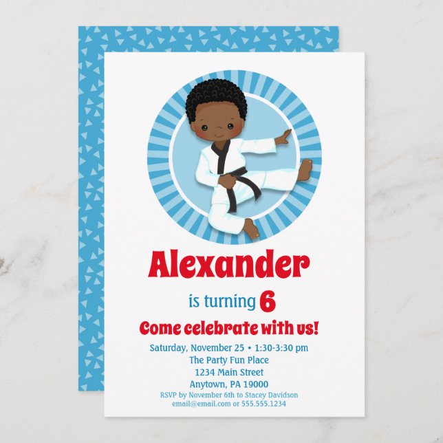 Invitation African American Karate Judo Boys Anniversaire (Devant / Derrière)