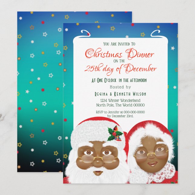 Invitation African American Père Noël et Mme Claus Christmas (Devant / Derrière)