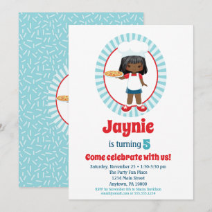 Invitation African American Pizza Party Girl - Anniversaire d