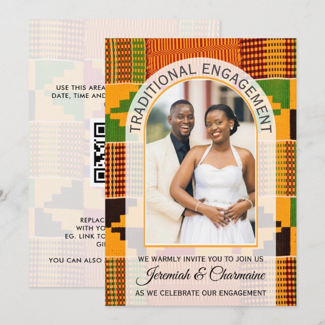 Invitation African Ghana Kente TRADITIONAL ENGAGEMENT  (Devant / Derrière)