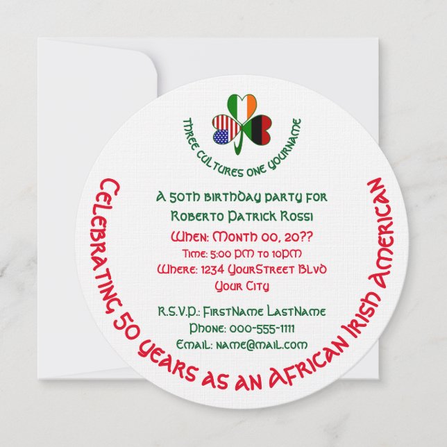 Invitation African Irish USA Shamrock Personnalisé Anniversai (Devant)