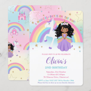 Invitation African Princess Unicorn Anniversaire Party Rainbo