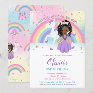 Invitation African Princess Unicorn Anniversaire Party Rainbo