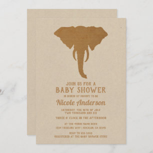 Invitation African Safari Brown Elephant Baby shower Vintage