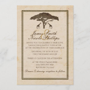 Invitation African Safari Deux Giraffes & Tree Vintage Weddin