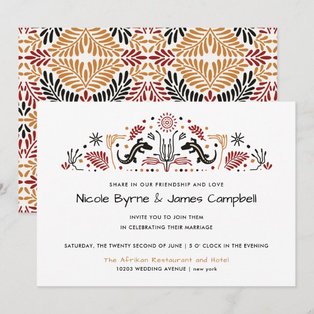 Invitation Africana | Ankara Kente Lizard Mariage moderne (Devant / Derrière)