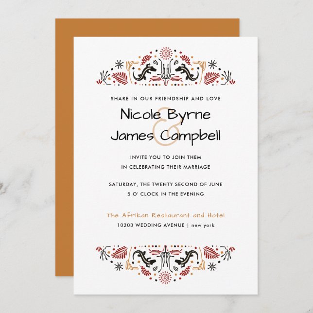 Invitation Africana | Ankara Lizard Mariage moderne (Devant / Derrière)