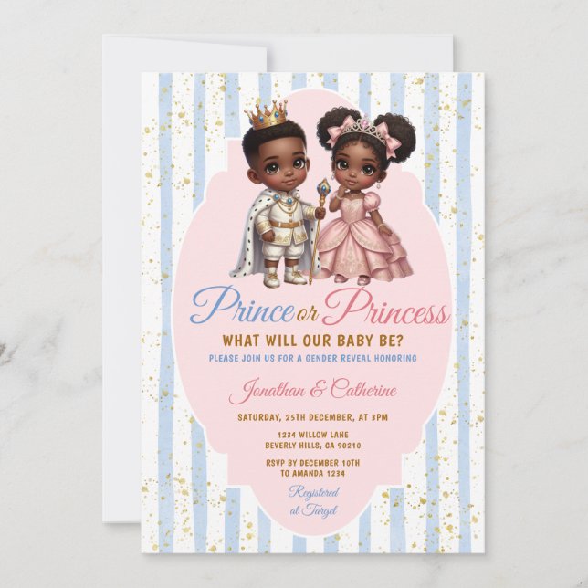 Invitation Afro African Prince or Princess Gender Reveal Gold (Devant)