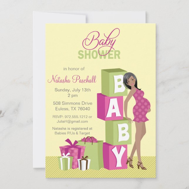 Invitation Afro-américain d'invitation de baby shower de (Devant)