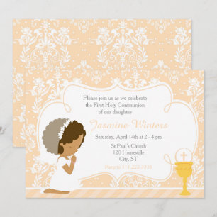 Invitation Afro-Américaine Première Communion Damask