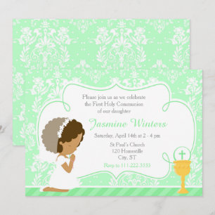 Invitation Afro-Américaine Première Communion Damask