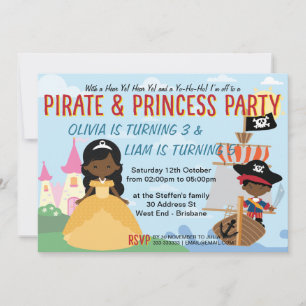 Invitation Afro-Américaine Princesse et Pirate