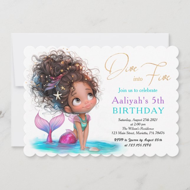 Invitation Afro-Américaine Sirène 5e anniversaire (Devant)