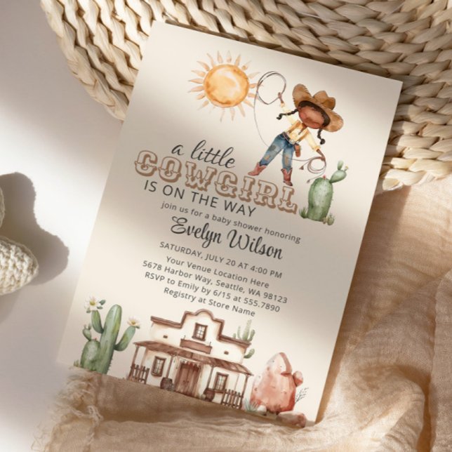 Invitation Afro Cowgirl Western Girl Ranch Baby shower Cactus (Créateur téléchargé)