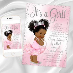 Invitation Afro Puff Princess Baby shower par courrier
