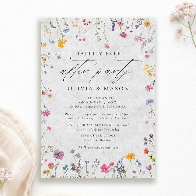 Invitation After Party Wildflower Garden Ivory Modern Wedding (wildflower wedding after party invite watercolor garden backyard barn summer spring elegant ivory)