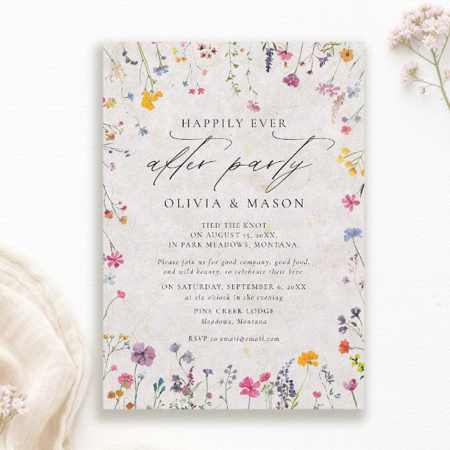 Invitation After Party Wildflower Garden Pink Blush Wedding (wildflower wedding after party invite watercolor garden backyard barn summer spring elegant blush)