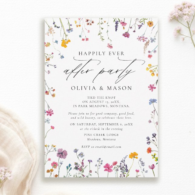 Invitation After Party Wildflower Garden Watercolor Wedding (wildflower wedding after party invite watercolor garden backyard barn summer spring elegant romantic)