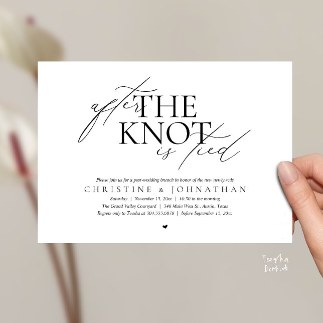 Invitation After The Knot Tied, Post Wedding Elopement Brunch (After The Knot Tied, Post Wedding Elopement Brunch Invitation card contemporary clean black white)