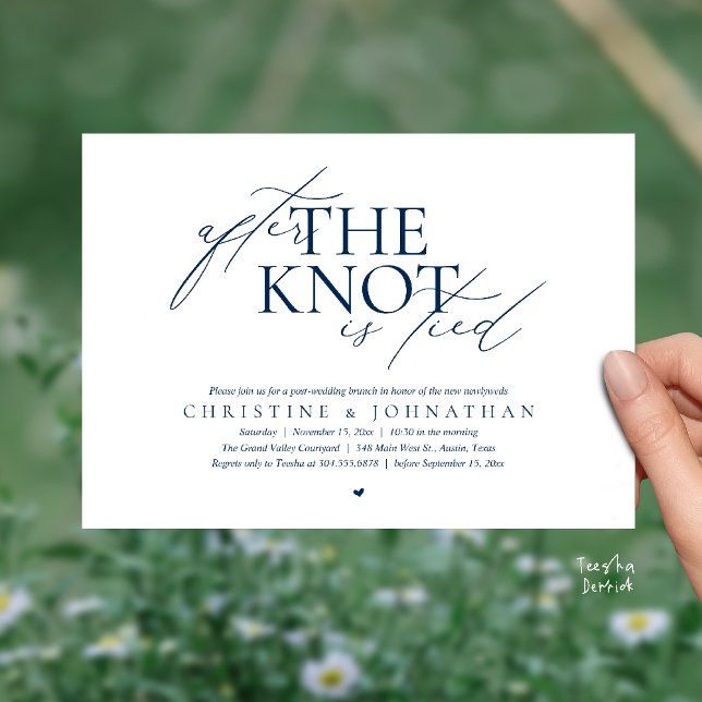 Invitation After The Knot Tied, Post Wedding Elopement Brunch (After The Knot Tied, Post Wedding Elopement Brunch Invitation card contemporary clean navy blue)