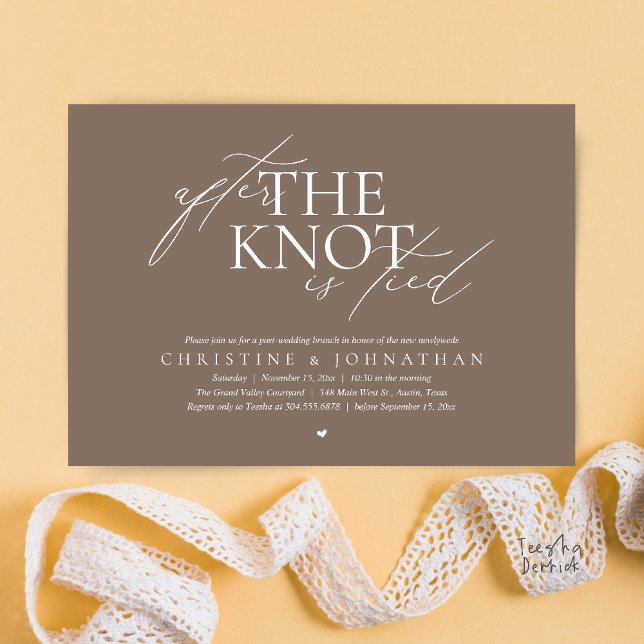 Invitation After The Knot Tied, Post Wedding Elopement Brunch (After The Knot Tied, Post Wedding Elopement Brunch Invitation card contemporary clean warm taupe )