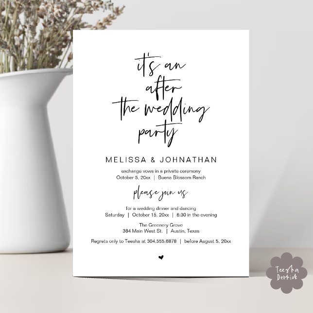 Invitation After the wedding, Black, Elopement Party (It's an after the wedding, Elopement dinner dancing brunch Party Invitation Card PDF Black White)