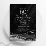 Invitation Agate Black Silver 60e anniversaire<br><div class="desc">Gate noir et argent 60e anniversaire invitation de fête. Design élégant et moderne avec aquarelle agate marbre arrière - plan,  faux parties scintillant argent et typographie script. Carte invitation branchée parfaite pour une célébration anniversaire féminine élégante. Invitations Zazzle imprimées ou téléchargement instantané modèle imprimable numérique.</div>