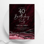 Invitation Agate Bourgogne Argent 40e anniversaire<br><div class="desc">Bourgogne et argent agate 40e anniversaire invitation de fête. Elégant design moderne avec marsala rouge foncé aquarelle vin agate marbre arrière - plan,  faux parties scintillant argent et typographie script police. Carte invitation branchée parfaite pour une célébration anniversaire féminine élégante. Invitations Zazzle imprimées ou téléchargement instantané modèle imprimable numérique.</div>