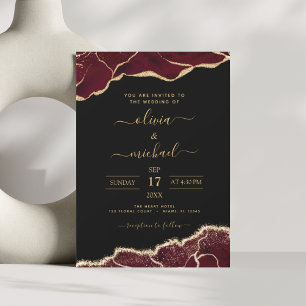Invitation Agate Bourgogne Or Noir Mariage moderne