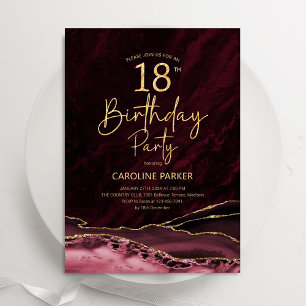 Invitation Agate Burgundy Gold 18e anniversaire