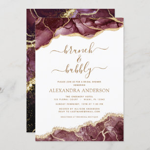 Invitation Agate Burgundy Gold Brunch & Bubbly Fête des marié