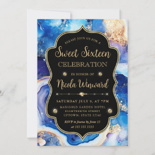 Invitation Agate Céleste   Bleu Violet Marbre Sweet 16
